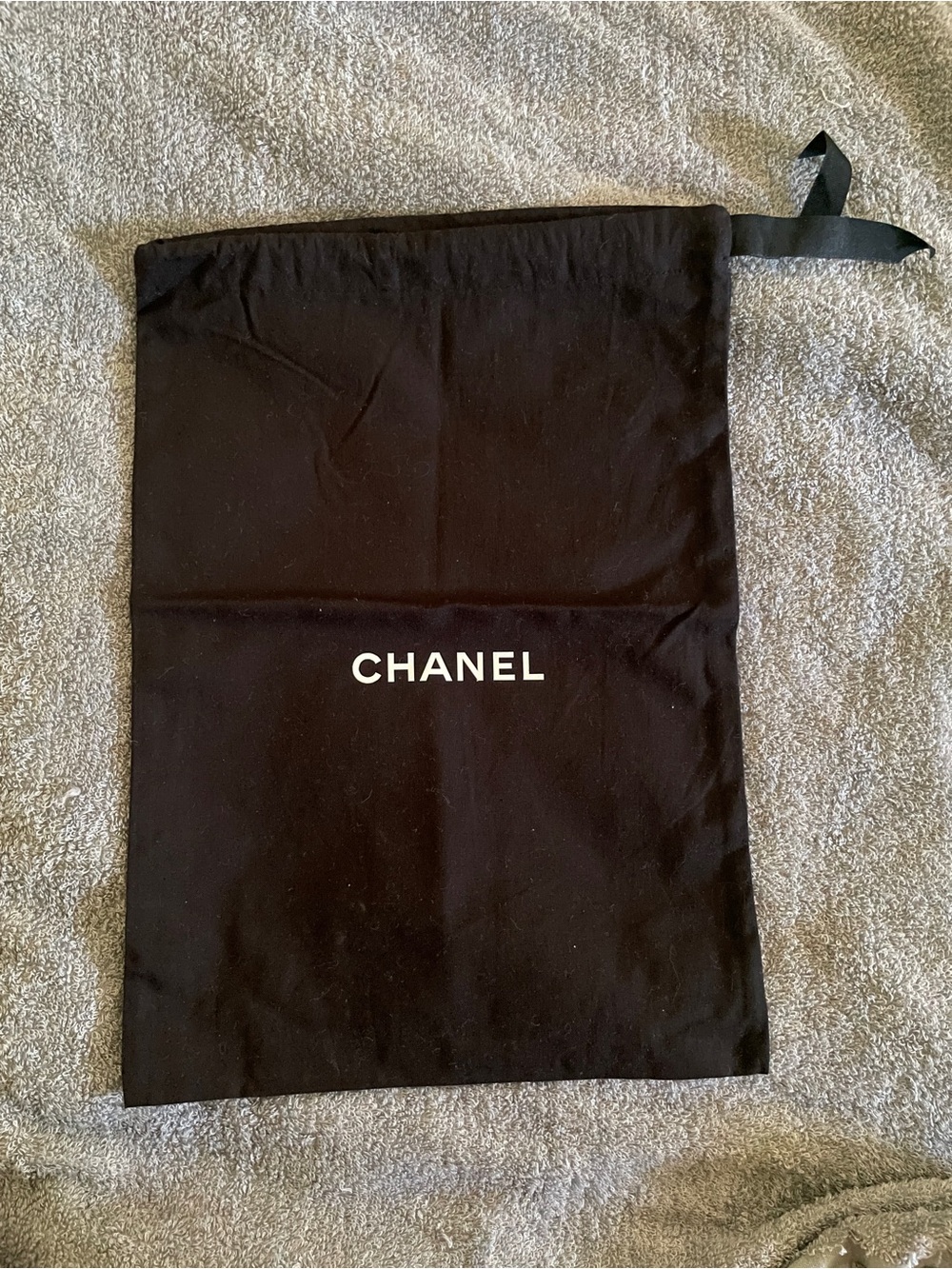 CHANEL Black Drawstring Dust Bag with White Logo